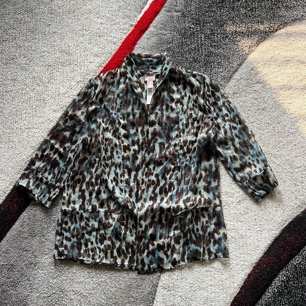 Chico's Teal, Brown & Black Animal Print Blouse